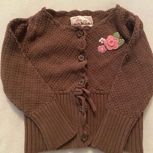 OshKosh B'gosh Brown Knit girls cardigan button up flower embroidery 2T vintage
